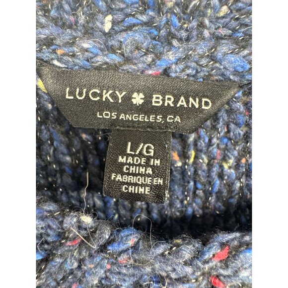 Lucky Brand Womens Sweater Sz L Chunky Knit Blue Speckled V-Neck Slouchy Comfy - Picture 4 of 11